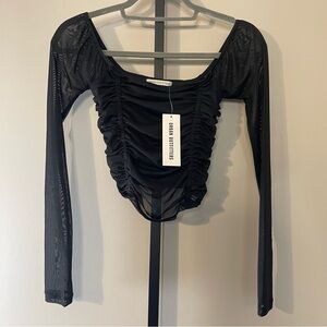 Urban Outfitters Sheer Black Ruched Blouse